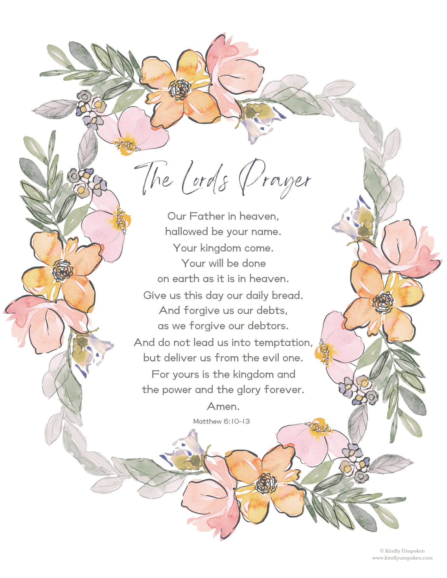 the lord's prayer printable pdf - free bible wall art - kindly